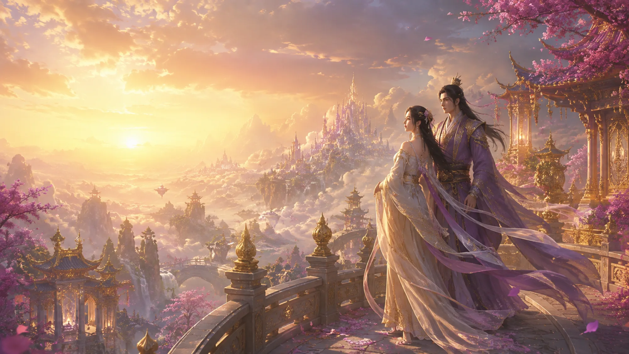 A radiant couple overlooking the flourishing Erlandia world together